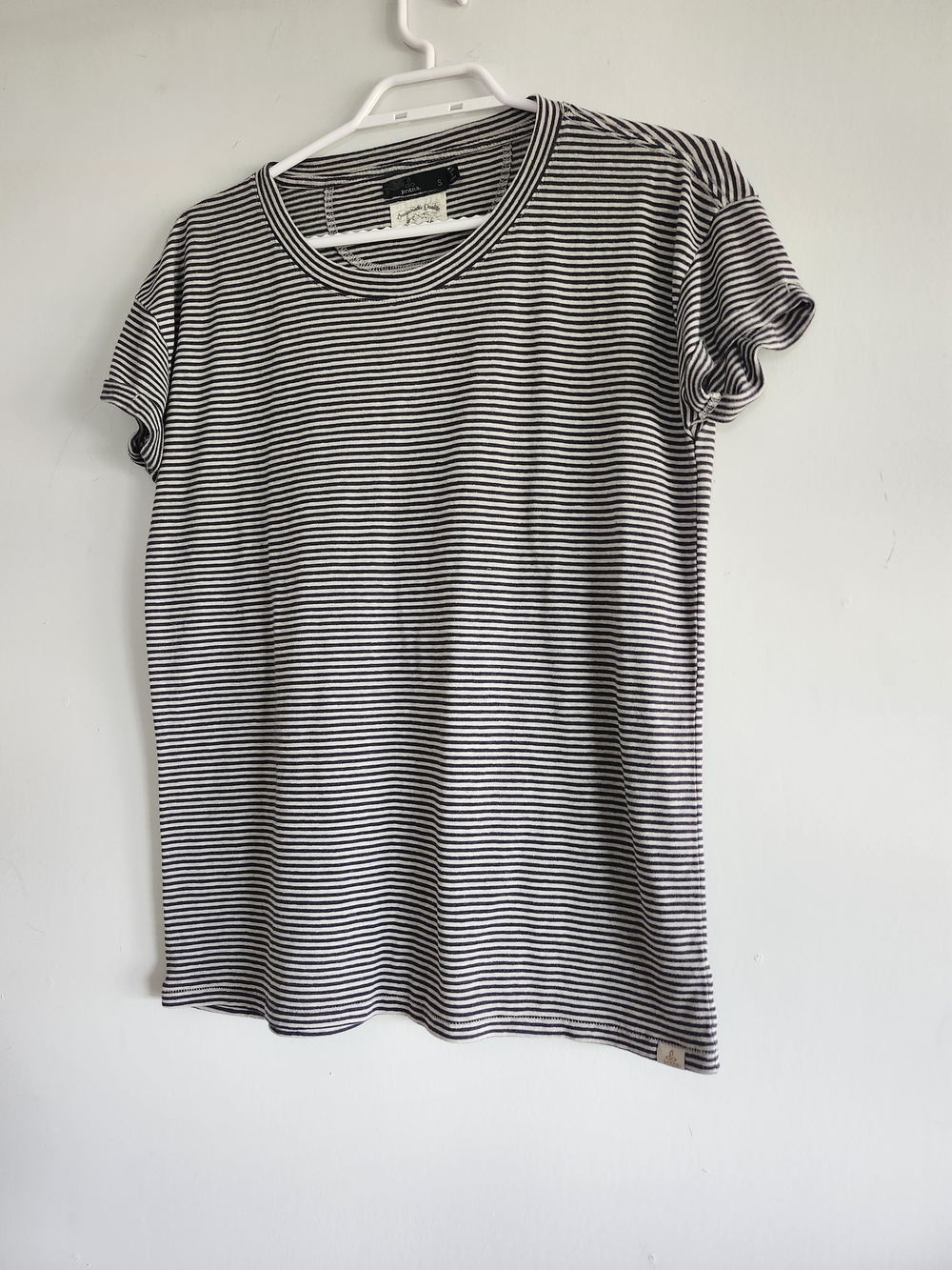 Prana Black & White Striped T-Shirt Women's Small | 100% Cotton Short Sleeve Tee
